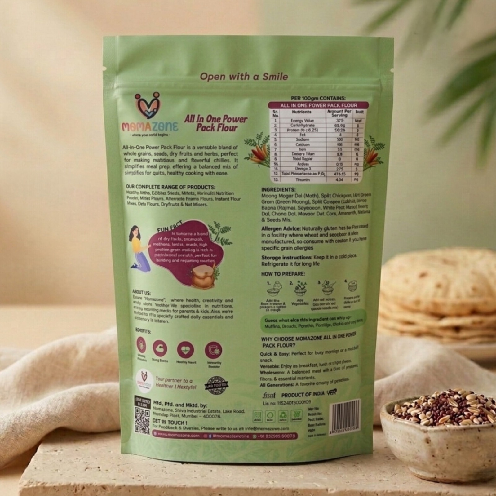 Momazone All in 1 Health Cheela Powder/ Flour  10 Dals, Makhana, Dry Fruits & Super Seeds for High-Protein Nutrition