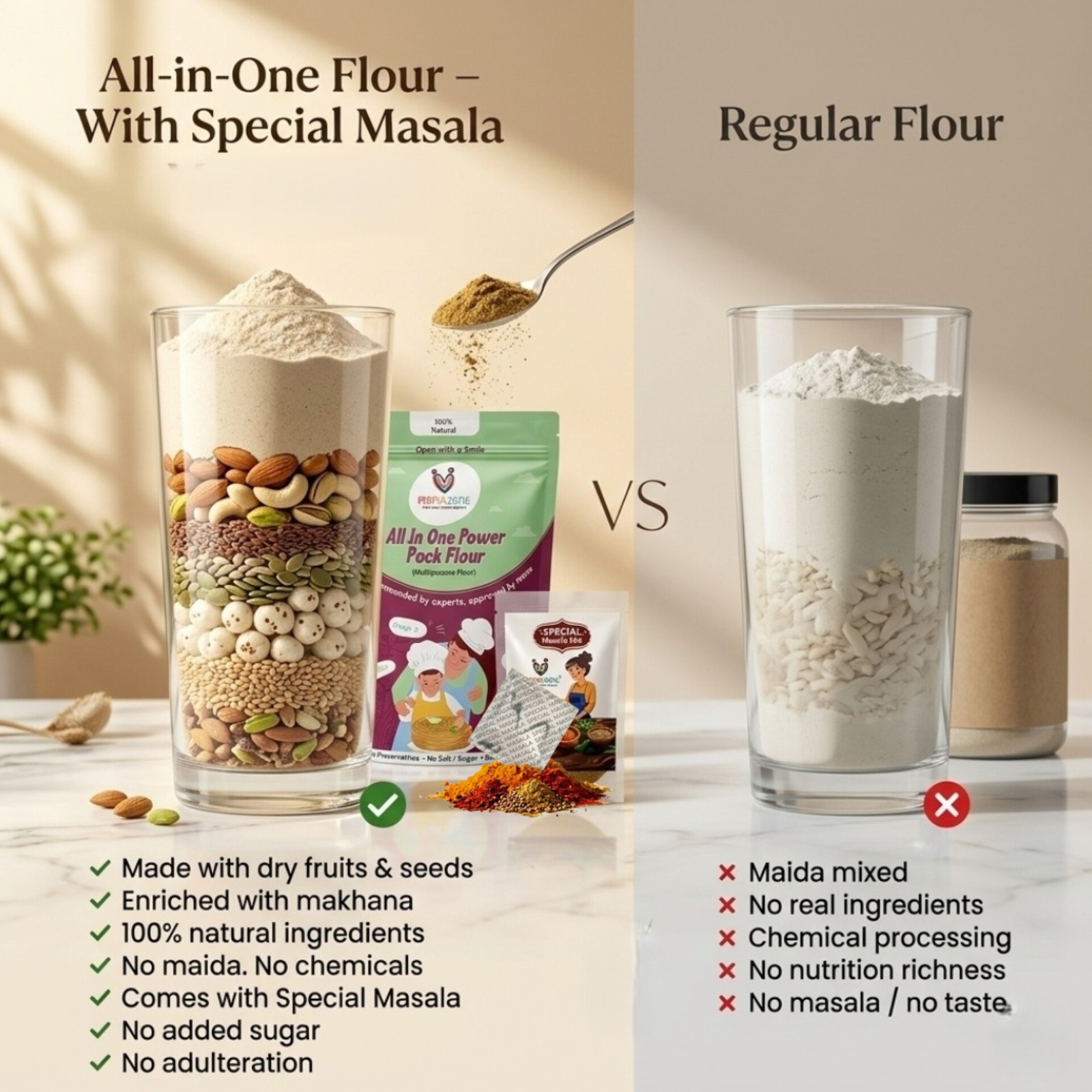 Momazone All in 1 Health Cheela Powder/ Flour  10 Dals, Makhana, Dry Fruits & Super Seeds for High-Protein Nutrition