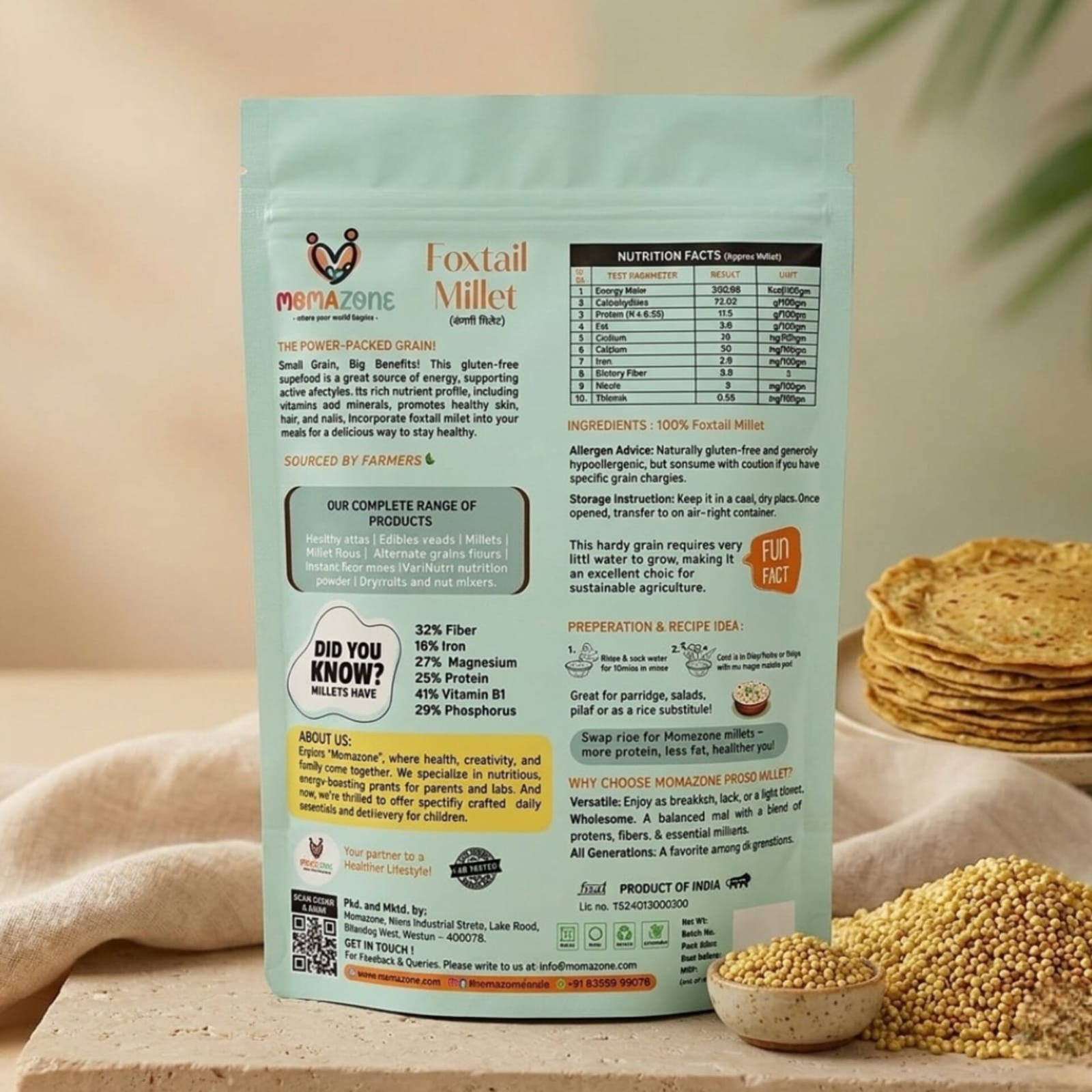 Nutrional facts Of Momazone Foxtail Millet