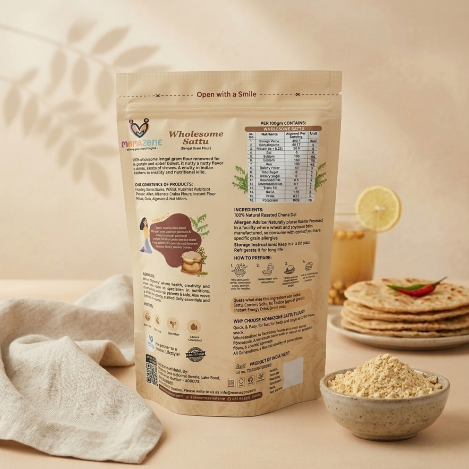 Momazone Organic Sattu Flour: (with SPECIAL MASALA SACHET)